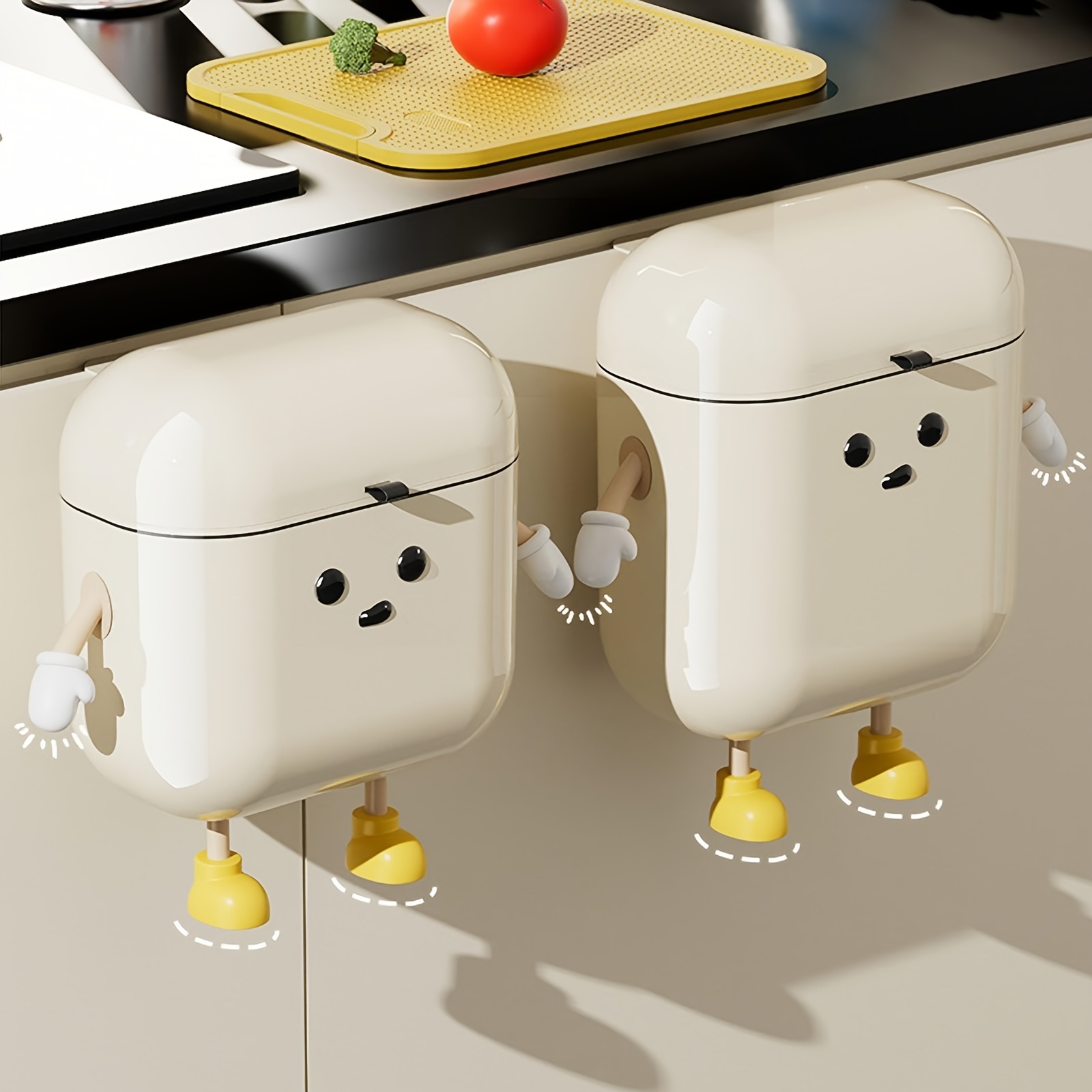 Image of Cabinet Door Mounted Trash Can With Lid, Wall And Under Sink Hanging Waste Bin, Large Capacity Kitchen Garbage Container
