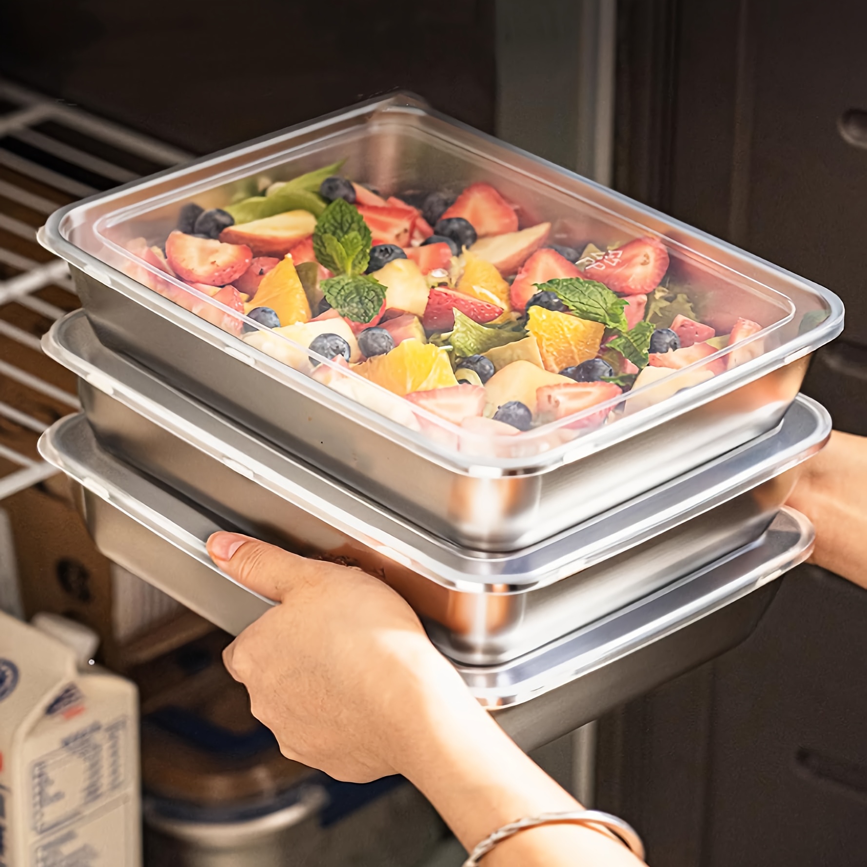 3pcs set large stainless   food storage containers with transparent lid leak proof stackable and durable   camping   and home use ideal for storing meat fruits