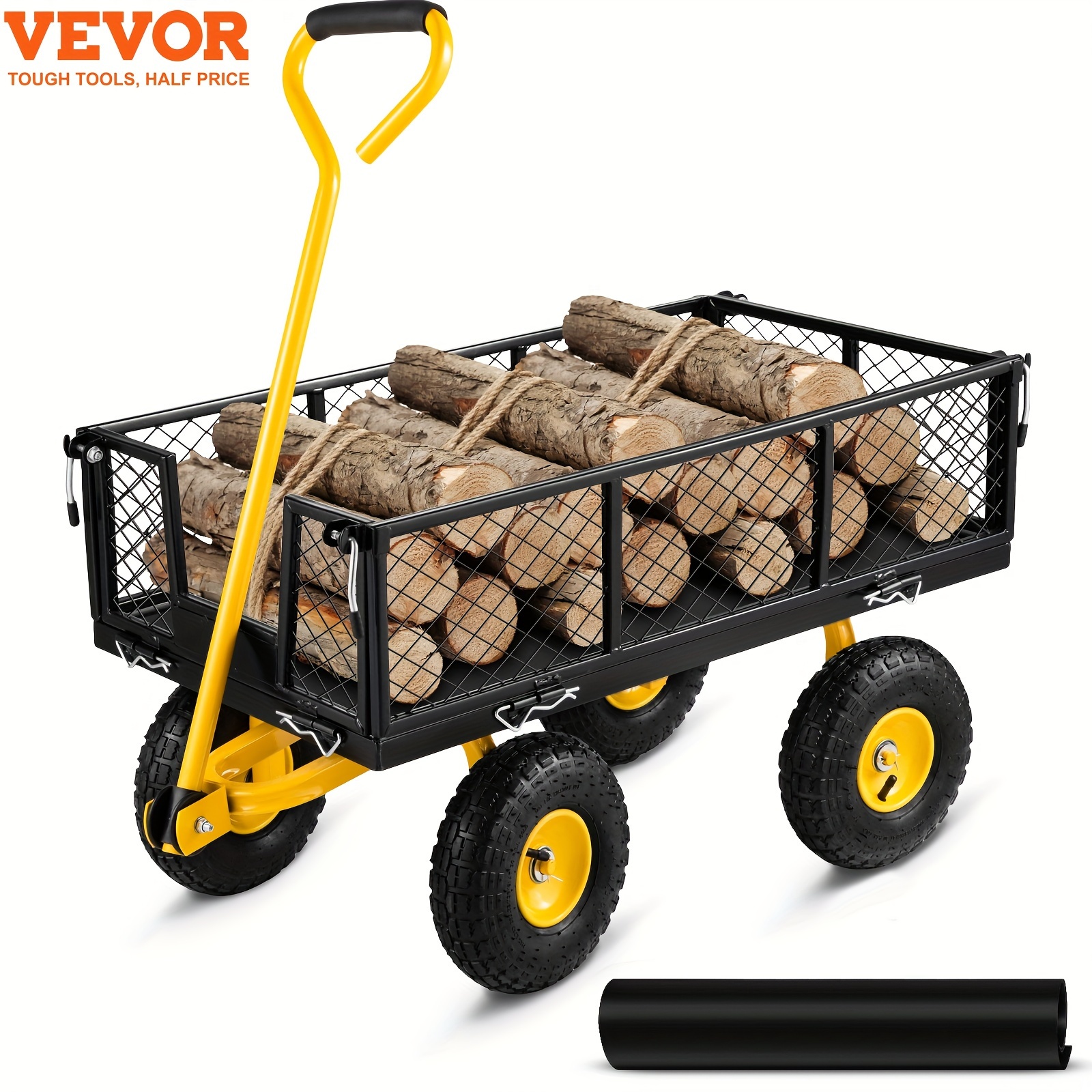 

Steel Garden Cart, Heavy Duty 500 Lbs Capacity, With Removable Mesh Sides To Convert Into Flatbed, Utility Metal Wagon With 180° Rotating Handle And 10 In Tires, Perfect For Garden