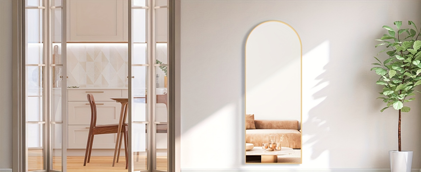Arched Full Length Mirror with Free Standing & Leaning/Hanging Mount - Tall Vertical Oval Arch Design, Full-Body Mirror Suitable for Living Room, Bedroom, Cloakroom - Modern Simple Aluminum Frame Vertical Mirror