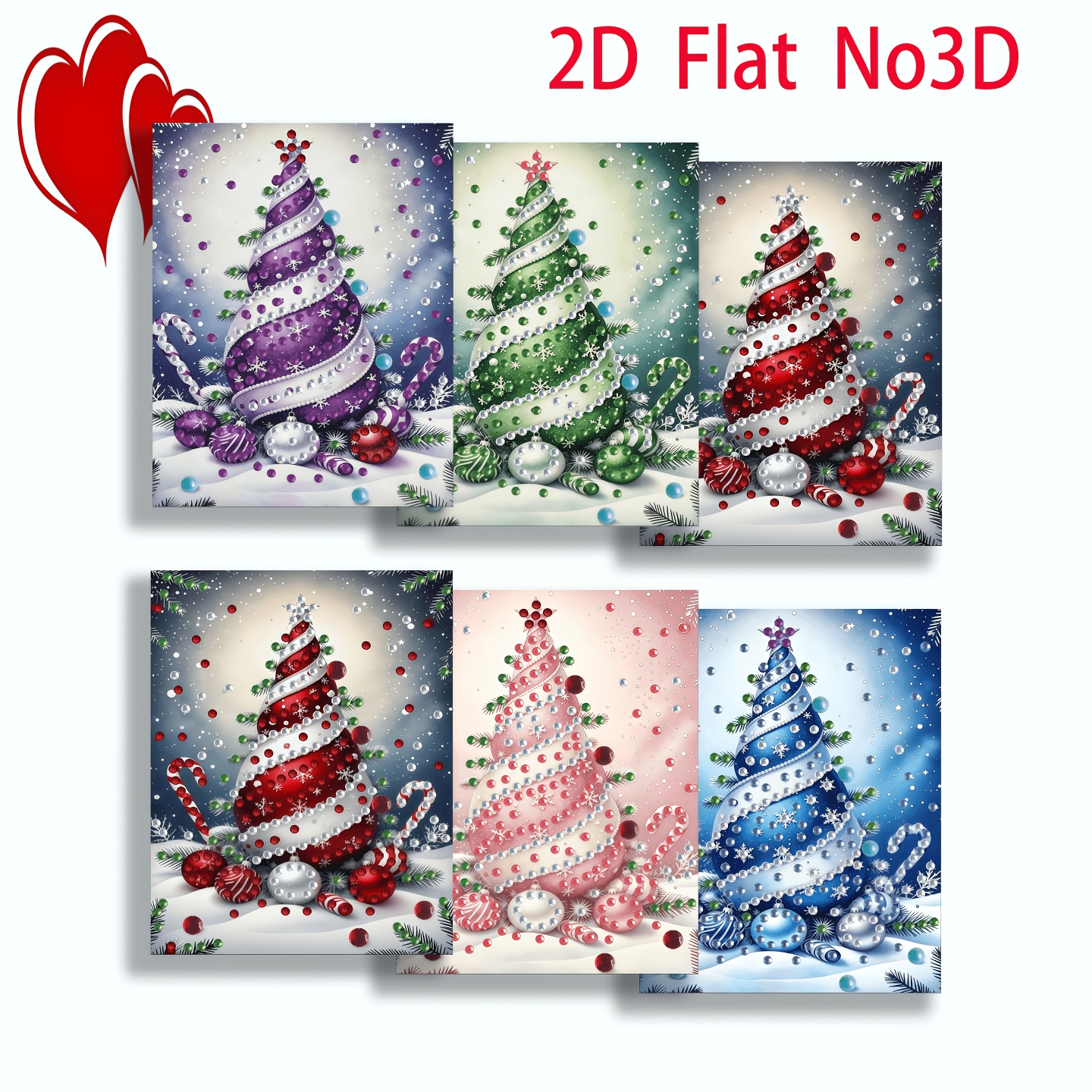TEMU Premium New Product - 6-sheet Set Of Diamond Painting Greeting Cards With Colorful Candy And Christmas Tree Theme, Vibrant Color- Christmas Tree