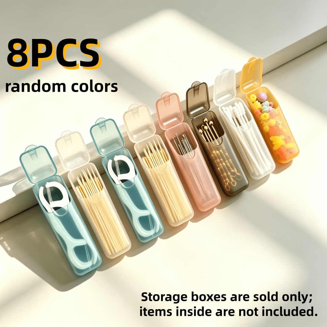 TEMU 8pcs Random Color Portable Mini Storage Box, Dust-proof Small Item Organizer, Suitable For Toothpicks, Dental Floss, Swabs, Earrings, Pills,