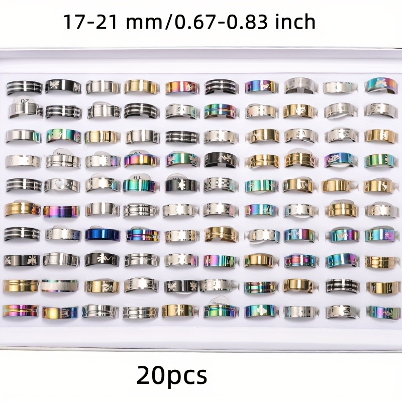 E-shop 20-teiliges Schmuckset für Herren, modische Ringe, gemischte Stile, zufälliger Versand, Ringgrößen 17mm-21mm, Damenringe, Großhandel,