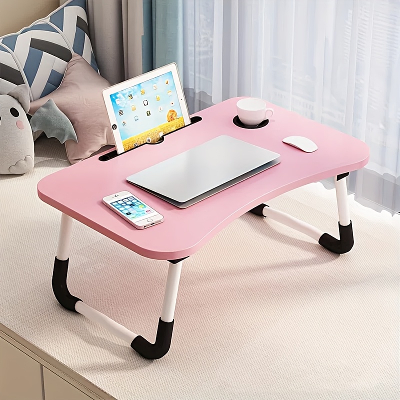 

A Small Folding Table, Portable Laptop Desk Study Bed Desk With Cup Holder And Tablet Slot For Working, Students To Learn To , Suitable For Bed/sofa/picnic/floor