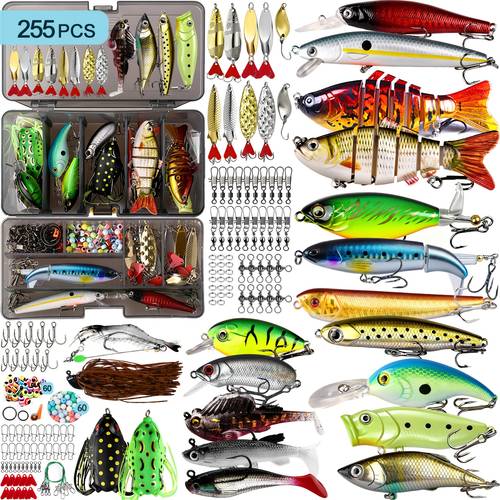 75 166 205 255pcs hard topwater bait set fishing lures kit multi jointed swimbaits crank popper pencils more fishing