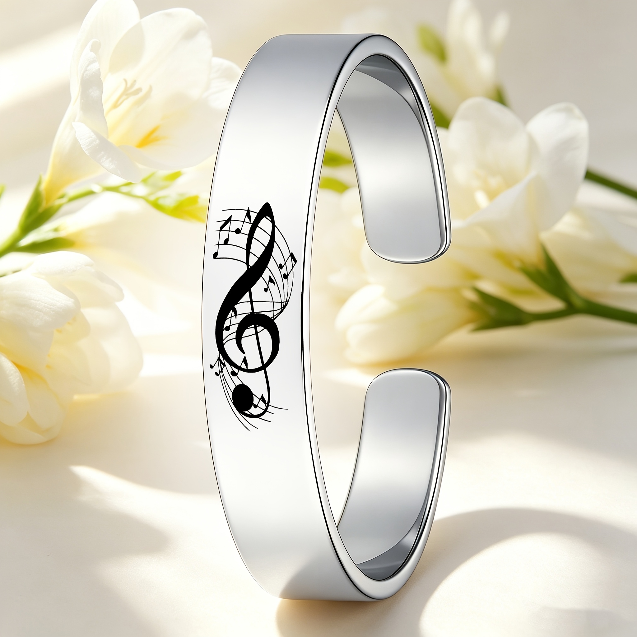 Unisex 304 Stainless Steel Treble Clef Open Bangle Bracelet