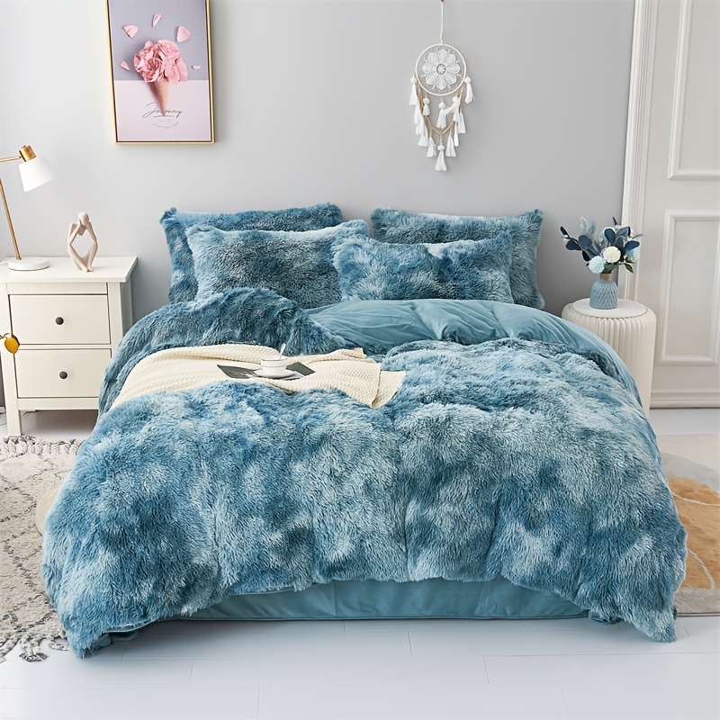 3pcs Home Soft Long Plush Tie-dye Duvet Cover, Warm And High-value Bedding Three-piece Set (does Not Duvet Insert Or Pillow Inserts)