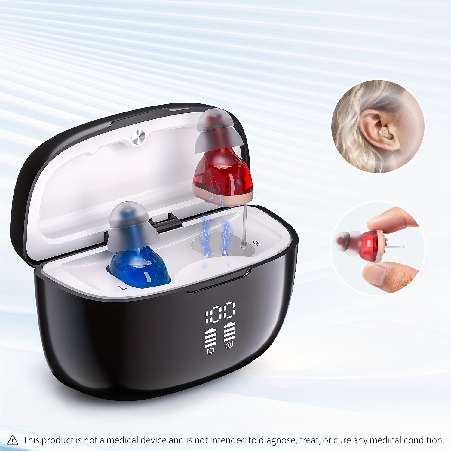2+1pc Rechargeable Hearing Amplifiers, A Pair Invisible Hearing Amplifiers And a Portable Magnetic Charging Box, High-Performance Sound Amplification20H Working Time 60H Backup Power Supply, Invisible In-Ear, Comfortable to Wear, Easy to Use