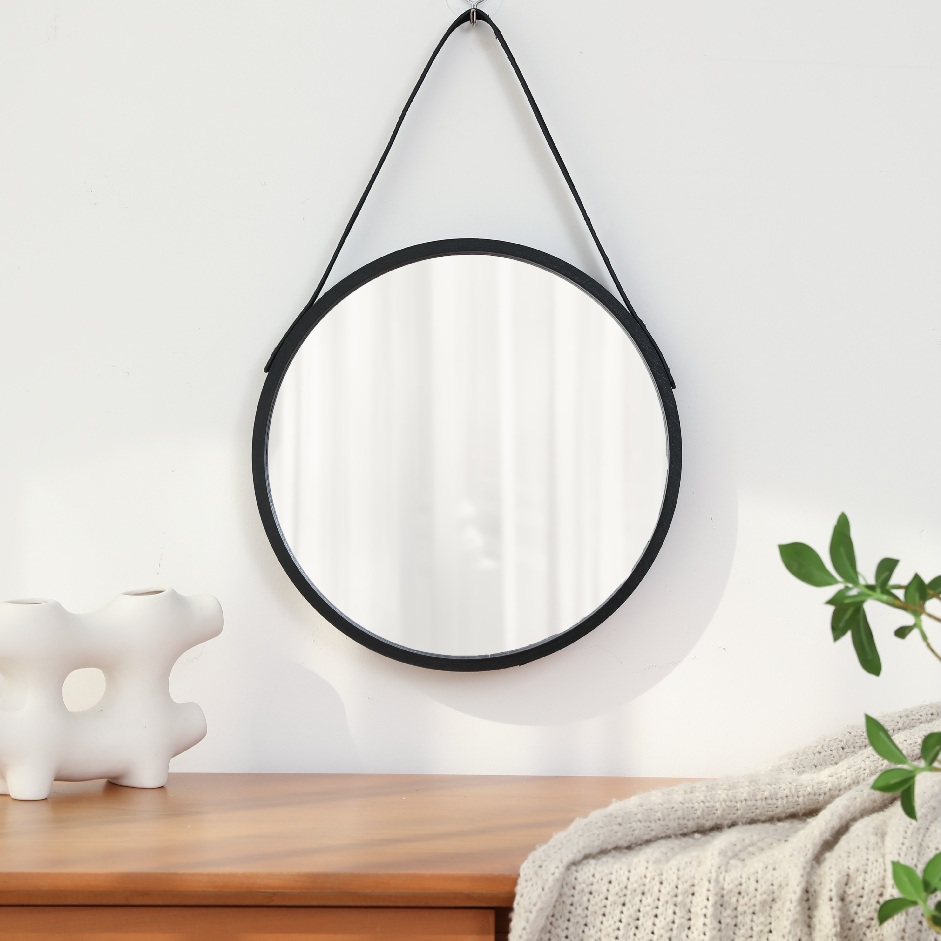 TEMU Espejo de Pared de Inspiración de Madera - Sin Taladro, Decoración de Baño y Tocador Resistente a la Humedad, Espejo de Maquillaje para