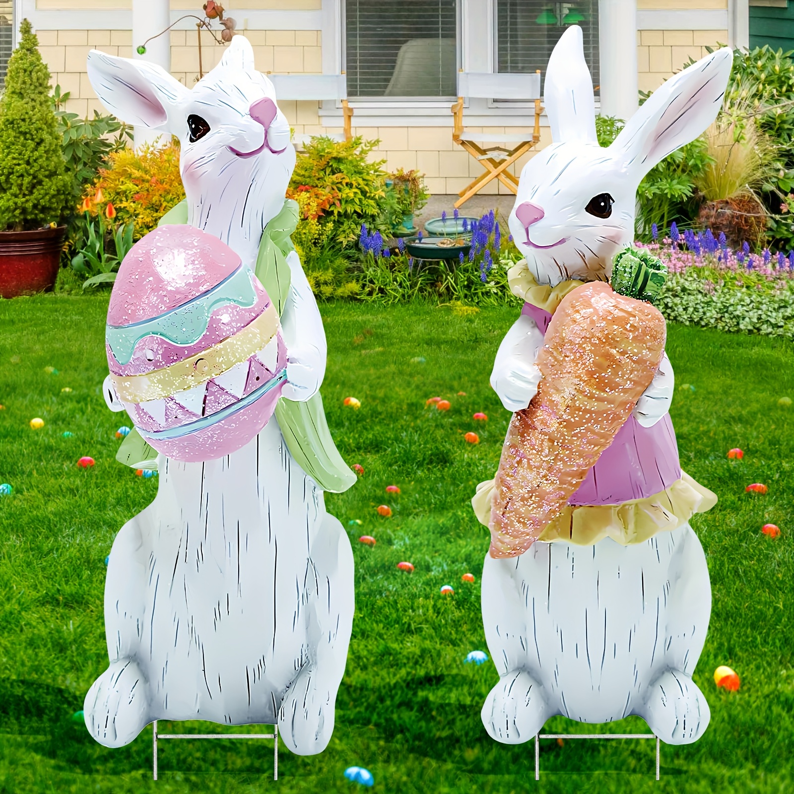 

2pcs Large Easter Bunny Outdoor Easter Yard Signs Easter Yard Decorations Outdoor With Stakes Bunny Easter Outdoor Garden Sign Lawn Signs For Pathway