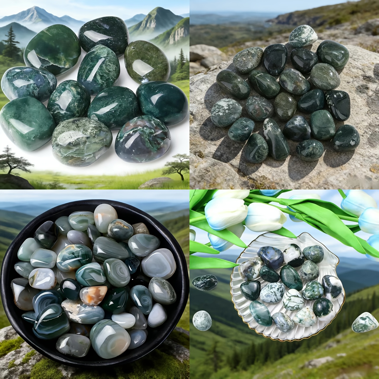 Natural Moss Agate Tumbled Stones, Large Polished Pocket Stones
