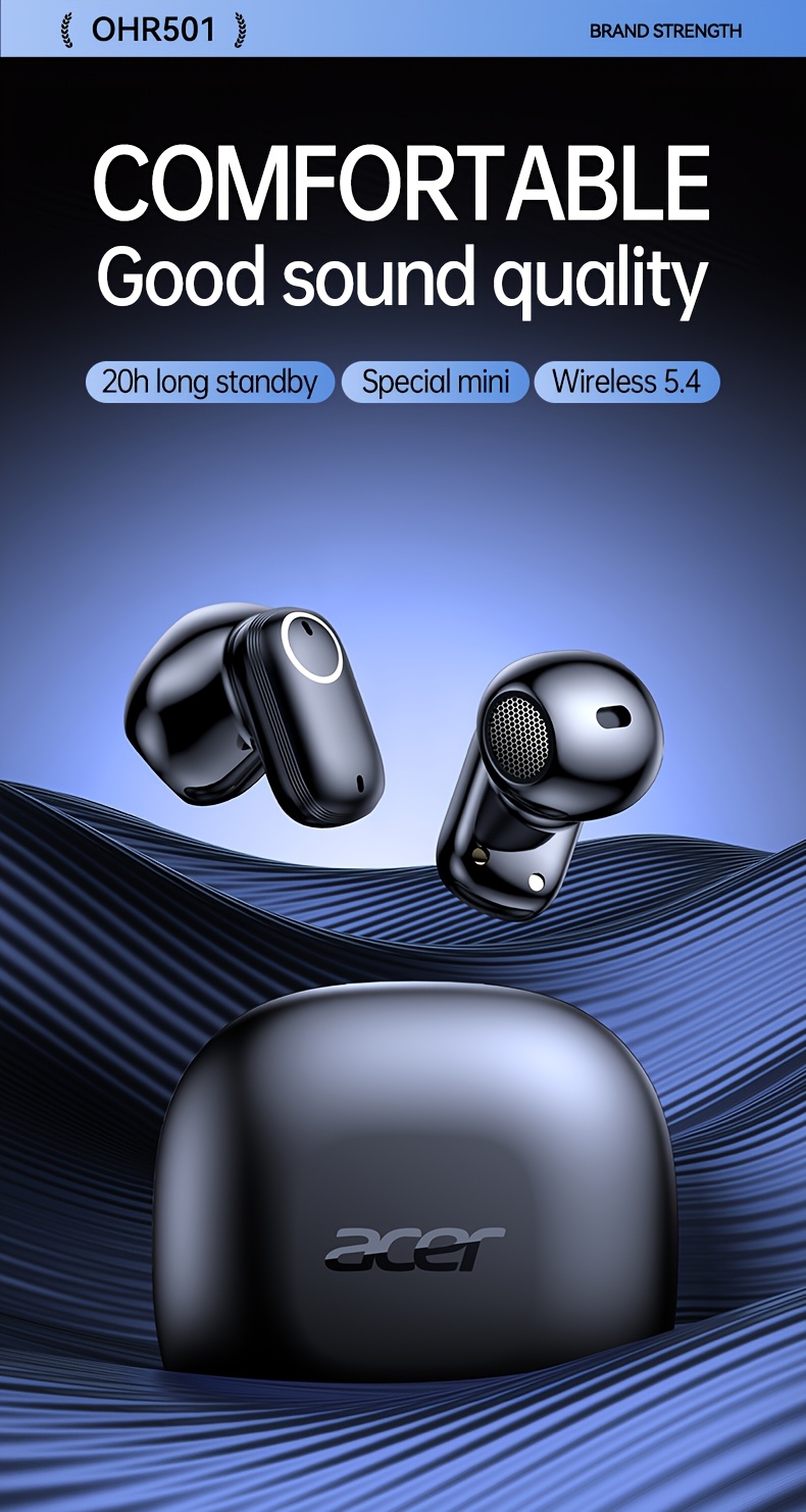 Wireless Earbuds, Wireless 5.4 Bass Stereo Headset | with Noise Cancelling Microphone, LED Display, Touch Control, Pure Bass Sound, Suitable for Laptop, Mobile Phone, Exercise, Gift Recommendations | by ACER