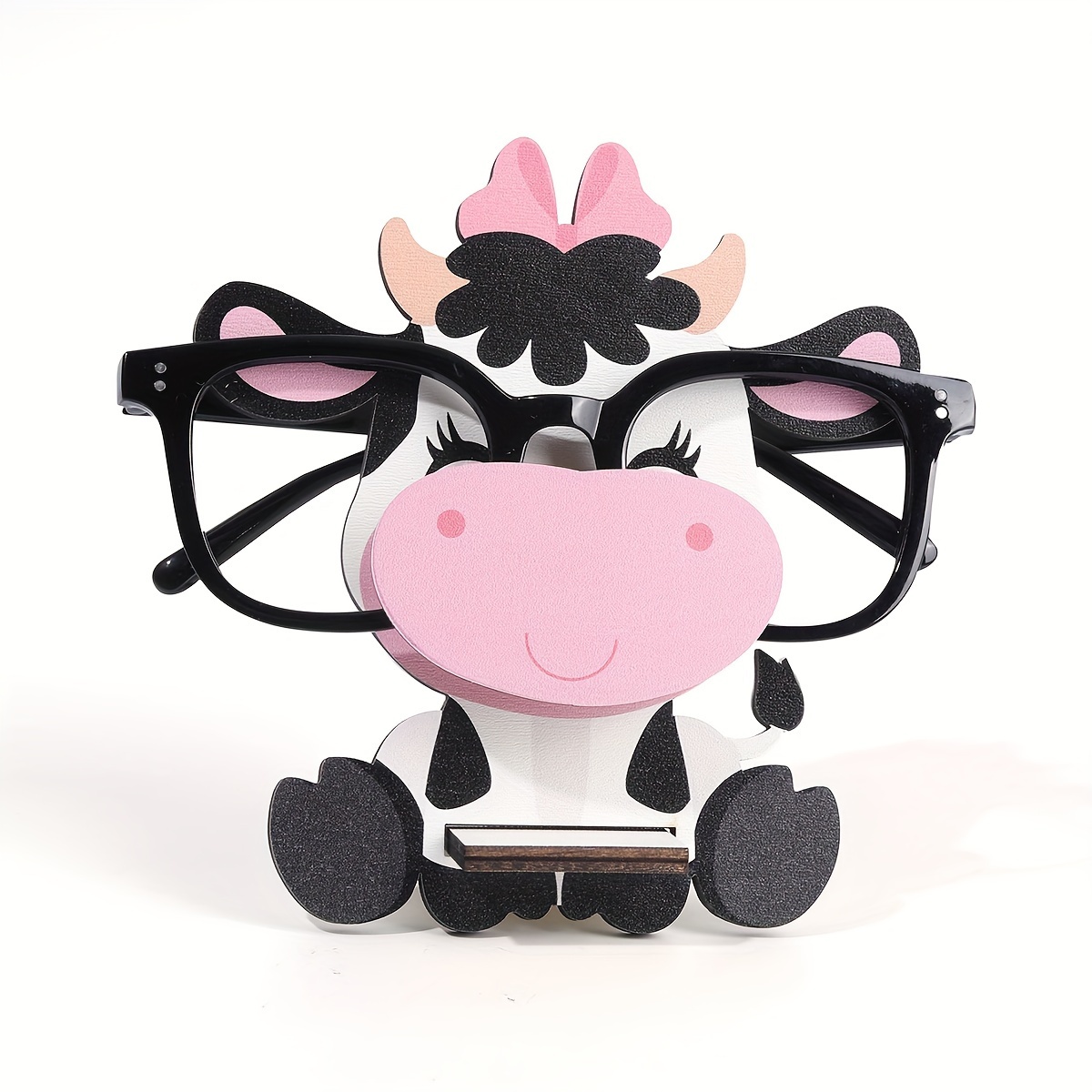 

1pc Wooden Cow-shaped Bow, Eyeglass Display Stand For And Use