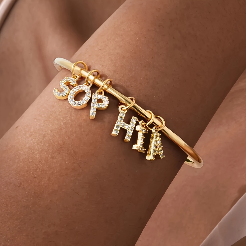 E-shop Personalisiertes Edelstahl-Armband mit synthetischem Zirkonia Buchstaben, 1 Buchstaben geschlossenes Namensarmband, modischer Schmuck als