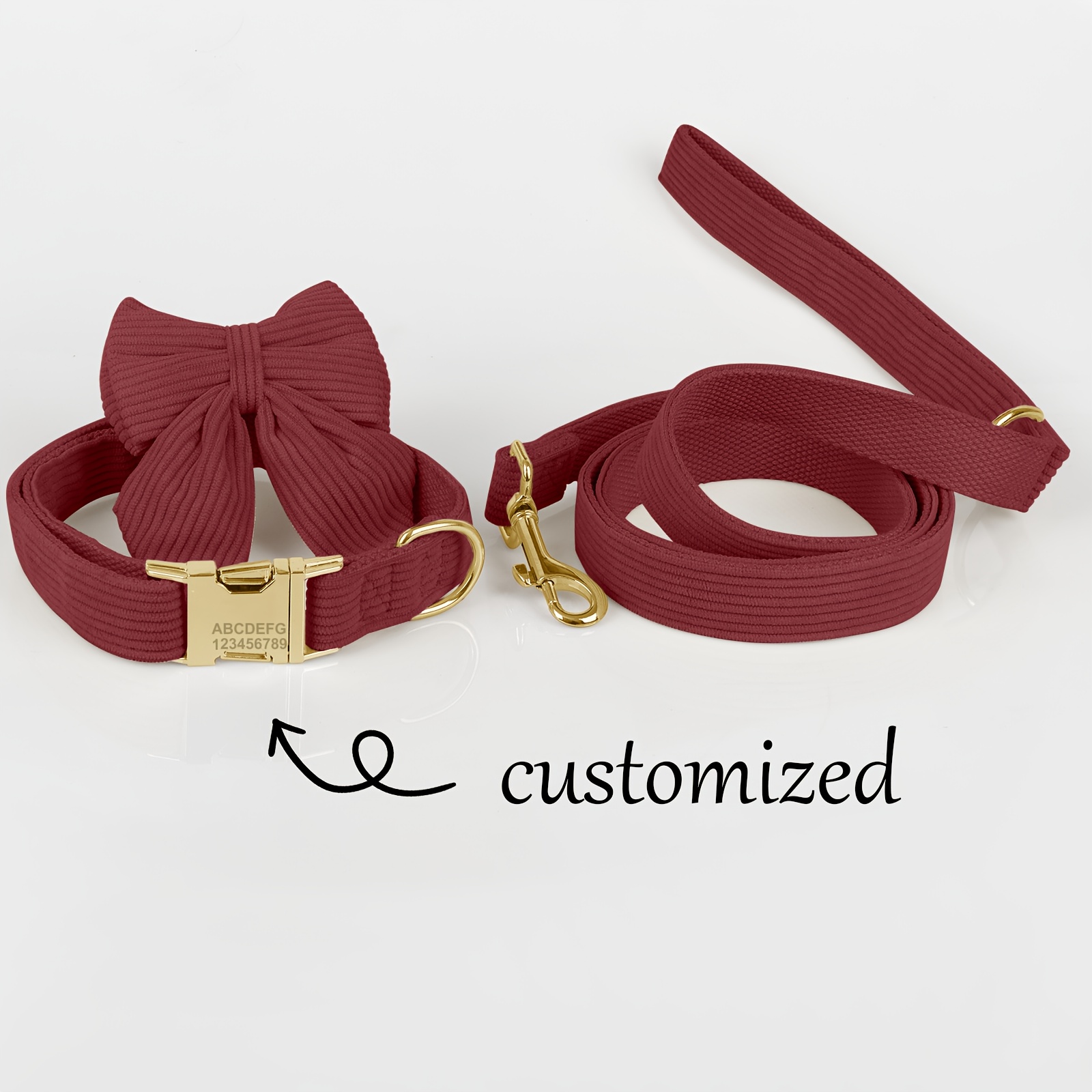 Personalized Velvet Dog Collar and Leash Set, 3pcs
