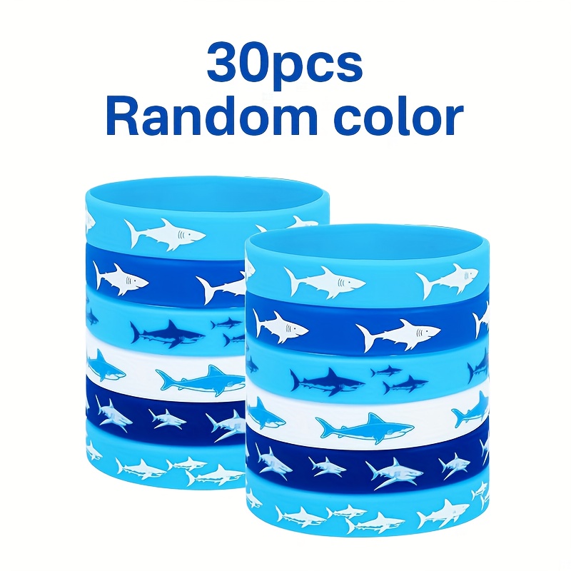 TEMU Cadeau pour elle/lui 30/114pcs pour bracelets de poignet en silicone requin, pour les fêtes sur le thème des requins, décorations de fête sur le