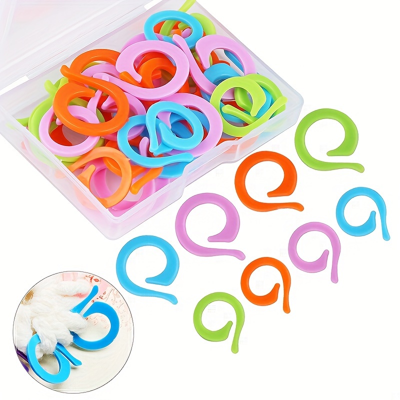 

100pcs Plastic Stitch Markers, Crochet Loop Rings For Knitting, Craft Weaving & Spinning Accessories - Multicolor Locking Counter Tools