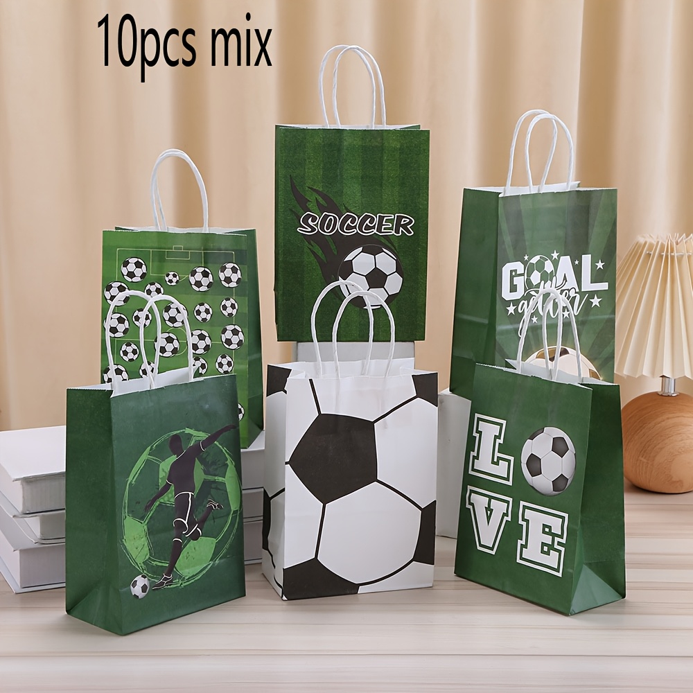 Image of 10/20pcs Football Main Favor Bags, Paper Tote Bags With Handles, Football Party Bags With Football Pattern