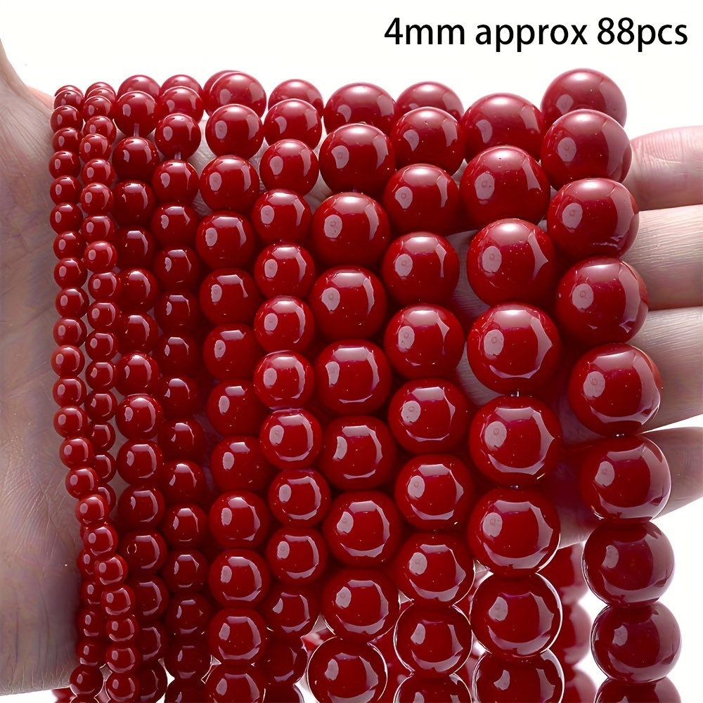 TEMU Natural Red Coral Round Stone Spacer Beads For Jewelry Making - Loose Bead Assortment For Diy Bracelets, Necklaces, And Charms (4mm, 6mm, 8mm, 10mm Sizes)