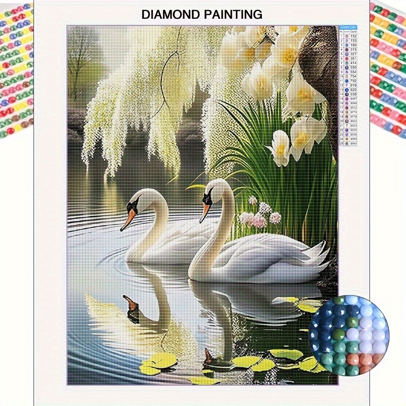 

Swan Lake 5d Diamond Painting Kit For Adults, Full Drill Diy Craft Set, Round Diamond Arts Home Decor, Suitable For Beginners & Diy Enthusiasts, Mosaic Wall Art, Frameless 11.8x15.8 Inch - White