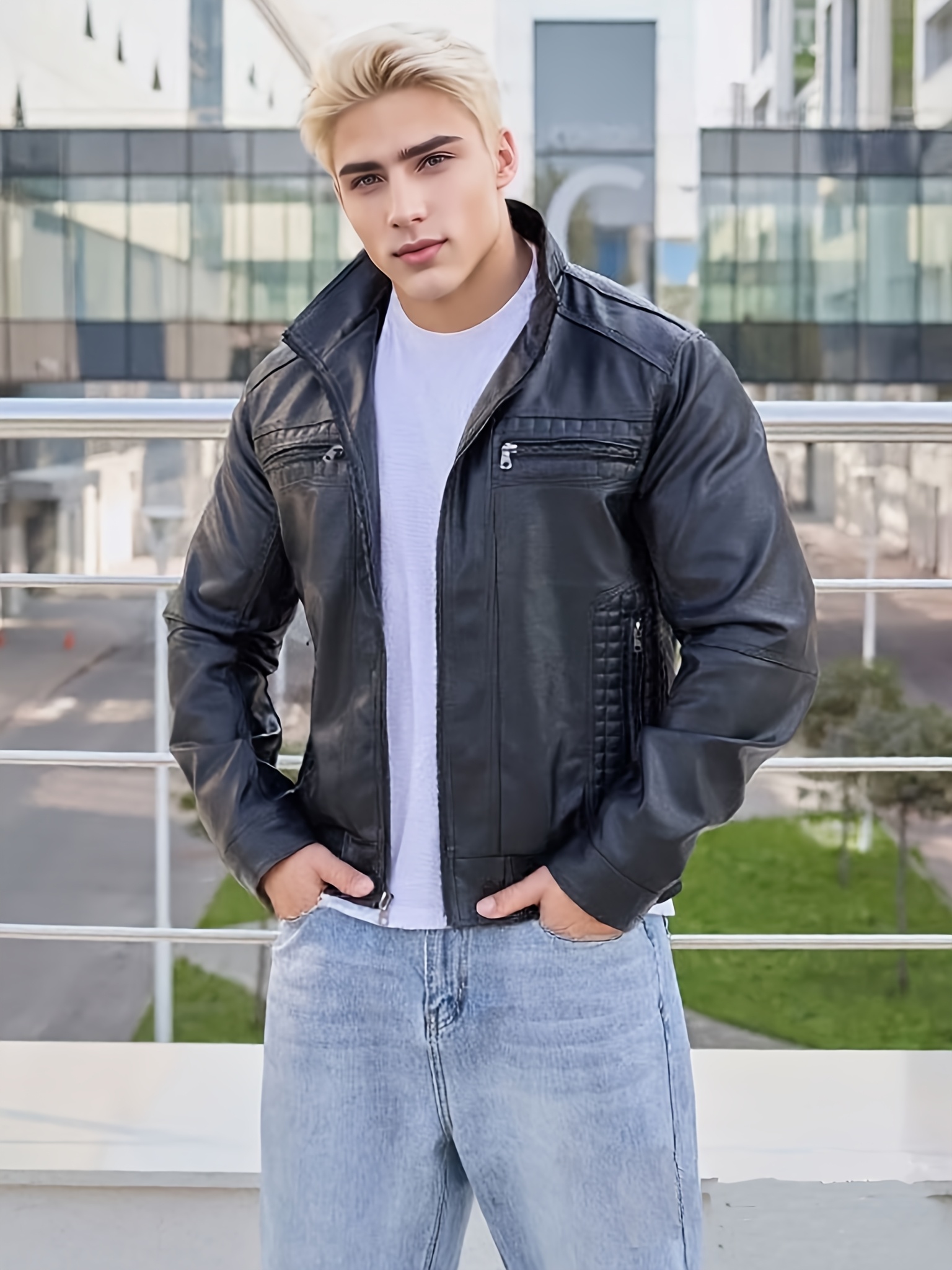 mens synthetic faux leather motorcycle jacket - Temu