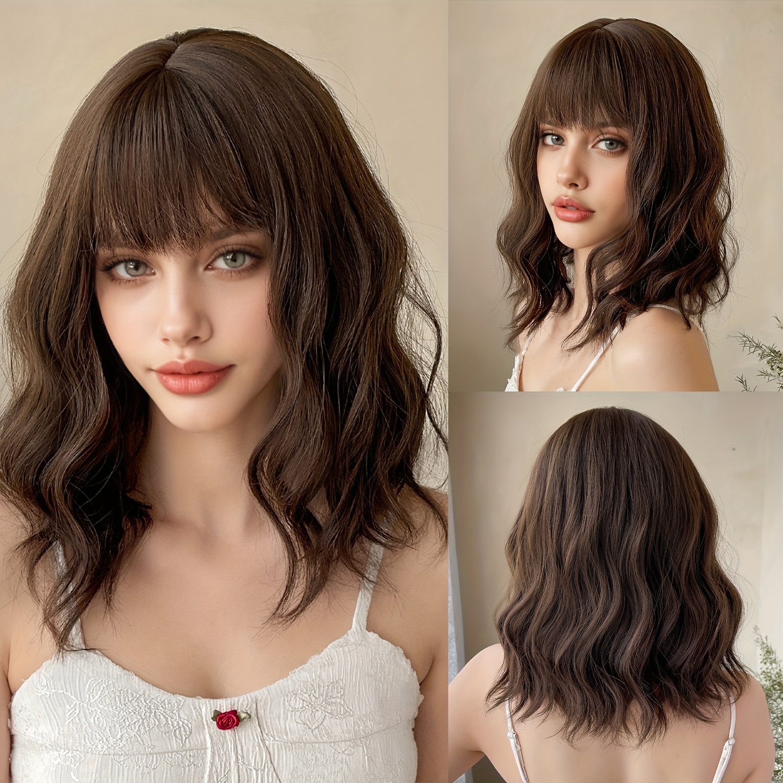 

Women's Elegant Loose Curly Wig With Bangs - 14" Style Synthetic Wig, Fiber, Cap, 130% Density, Suitable For All - Lc210-4