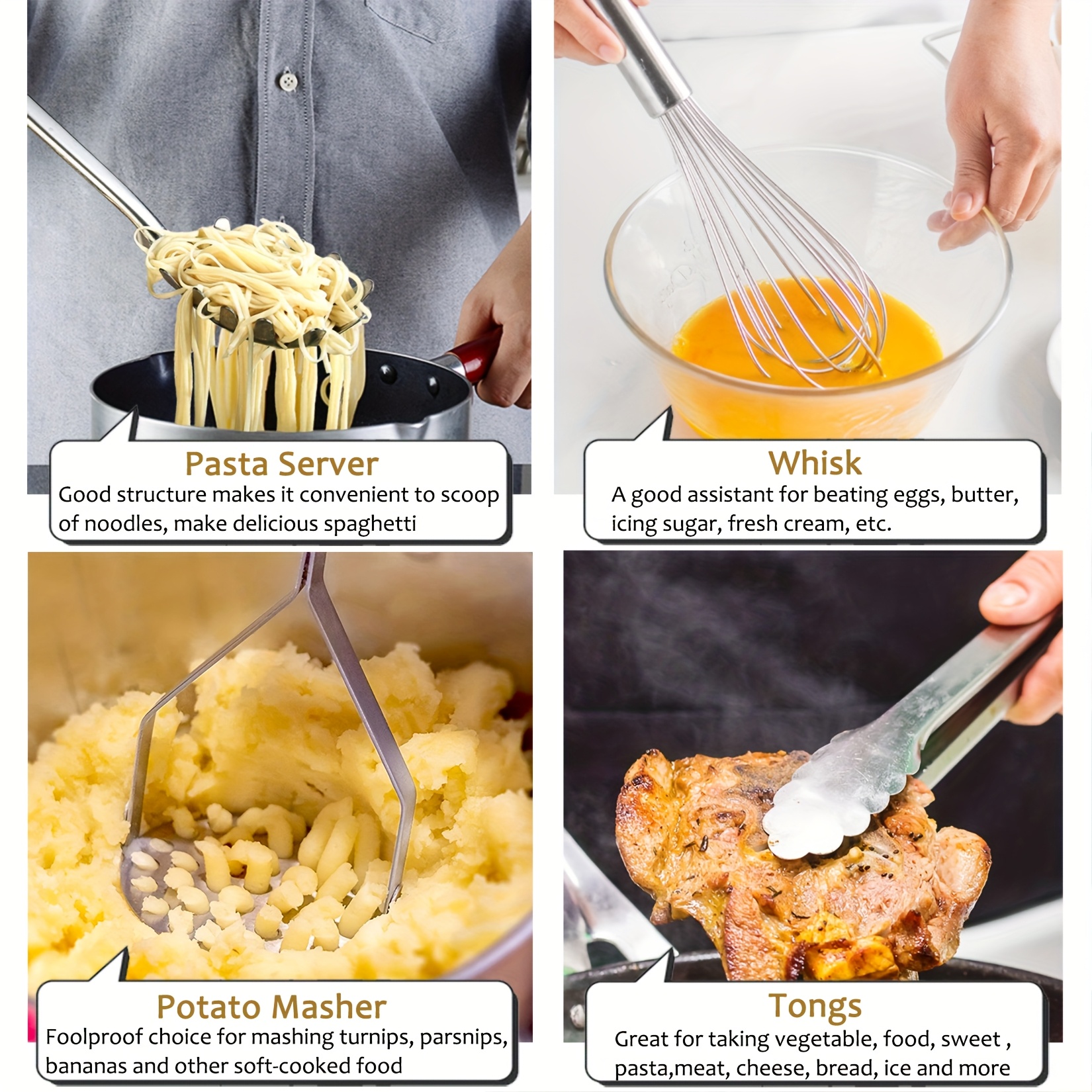 25  cooking utensils set stainless steel kitchen utensils set for cooking heat resistant spatula set   with turners serving spoon ladle skimmer pasta server father gift details 3