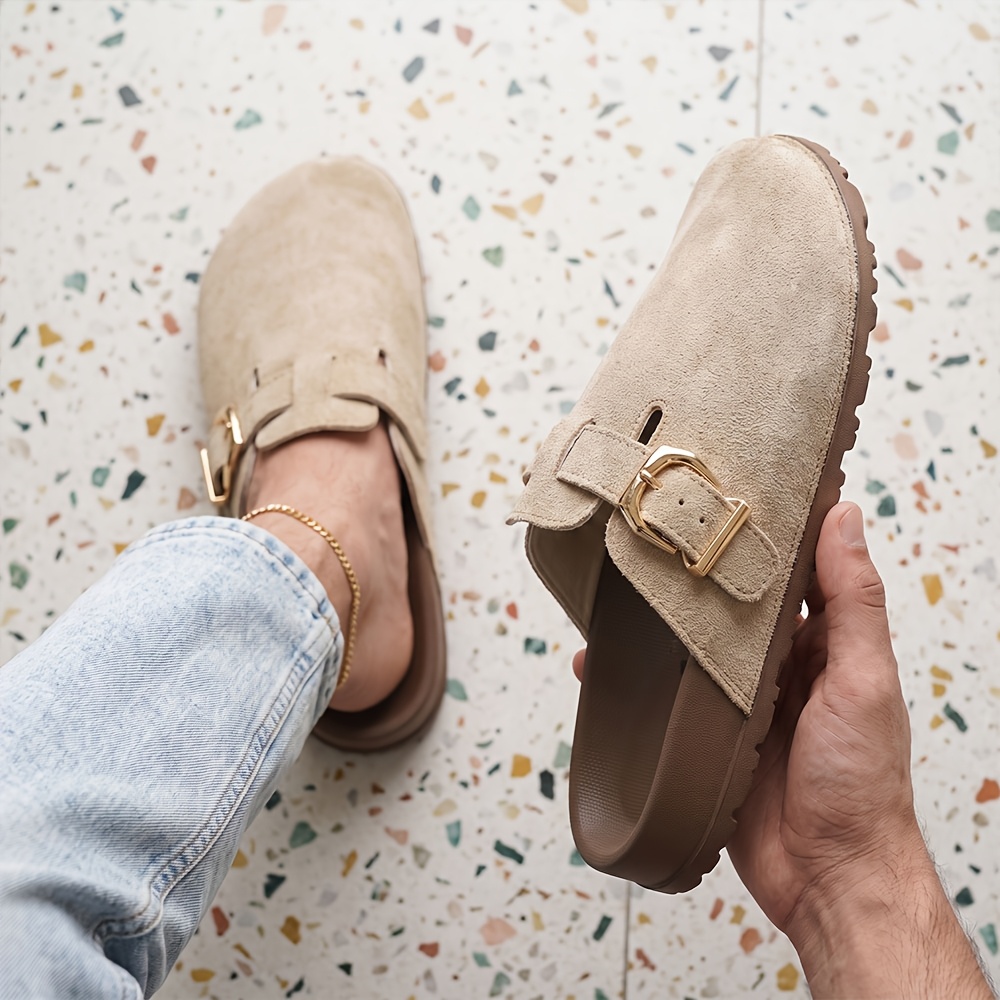 TEMU Smalleyes Men's Extra Wide Fit Mules, Suitable For Indoor And Outdoor Wear And Autumn. The Heel- Allows For Quick Wear, While Adds A Strong