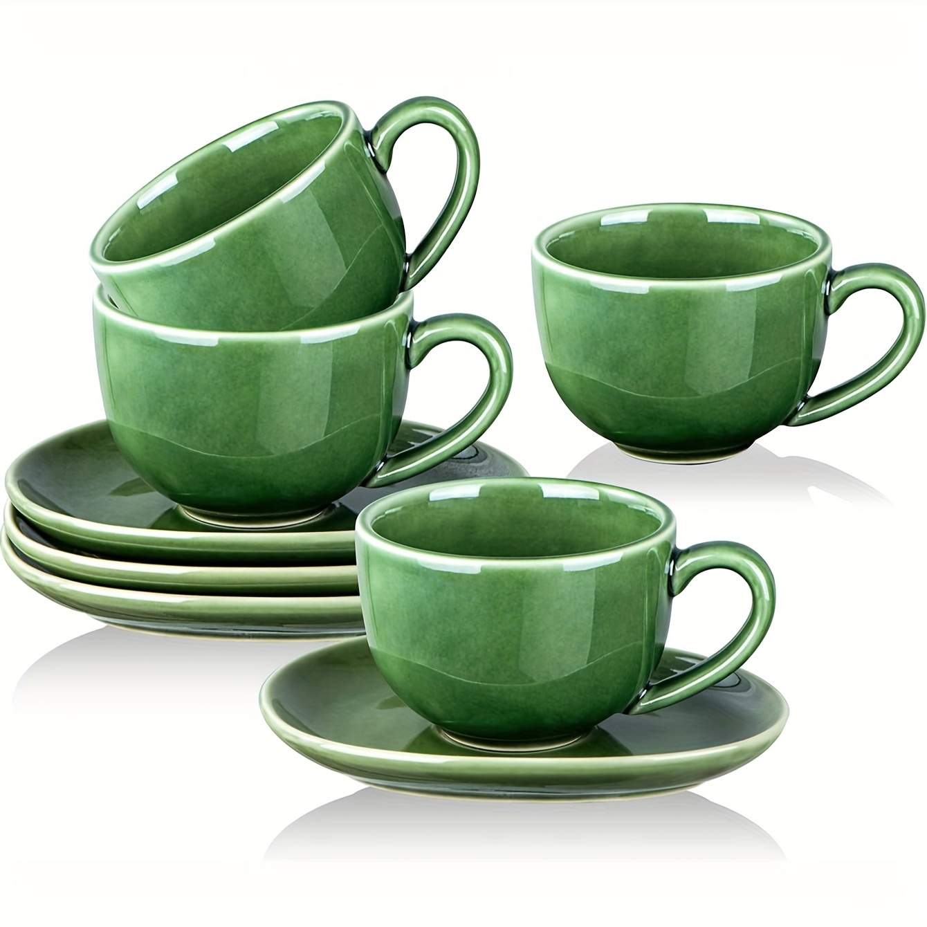 

4 Sets 6.5 Oz Cappuccino Cups With Saucers, Ceramic Coffee Cup For Double Shot, Au Lait, Cafe Mocha, Latte, Tea (green)