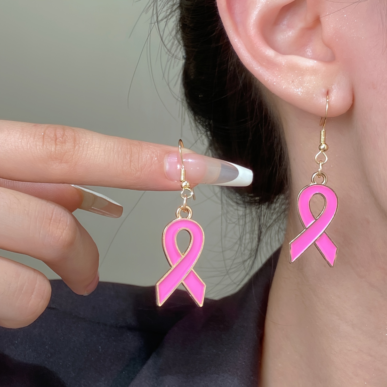 

Breast Awareness Pink Ribbon Earrings - Supportive Dangle Jewelry For Women, &