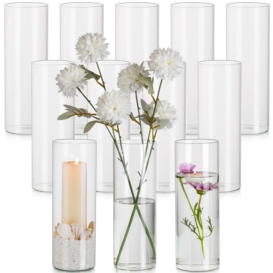 12pcs Small Glass Cylinder Vases, Transparent Round Holders For Hurricane Candles Or Floating Candles, Perfect For Wedding Anniversary Birthday Party Table Decorations (vases Only)