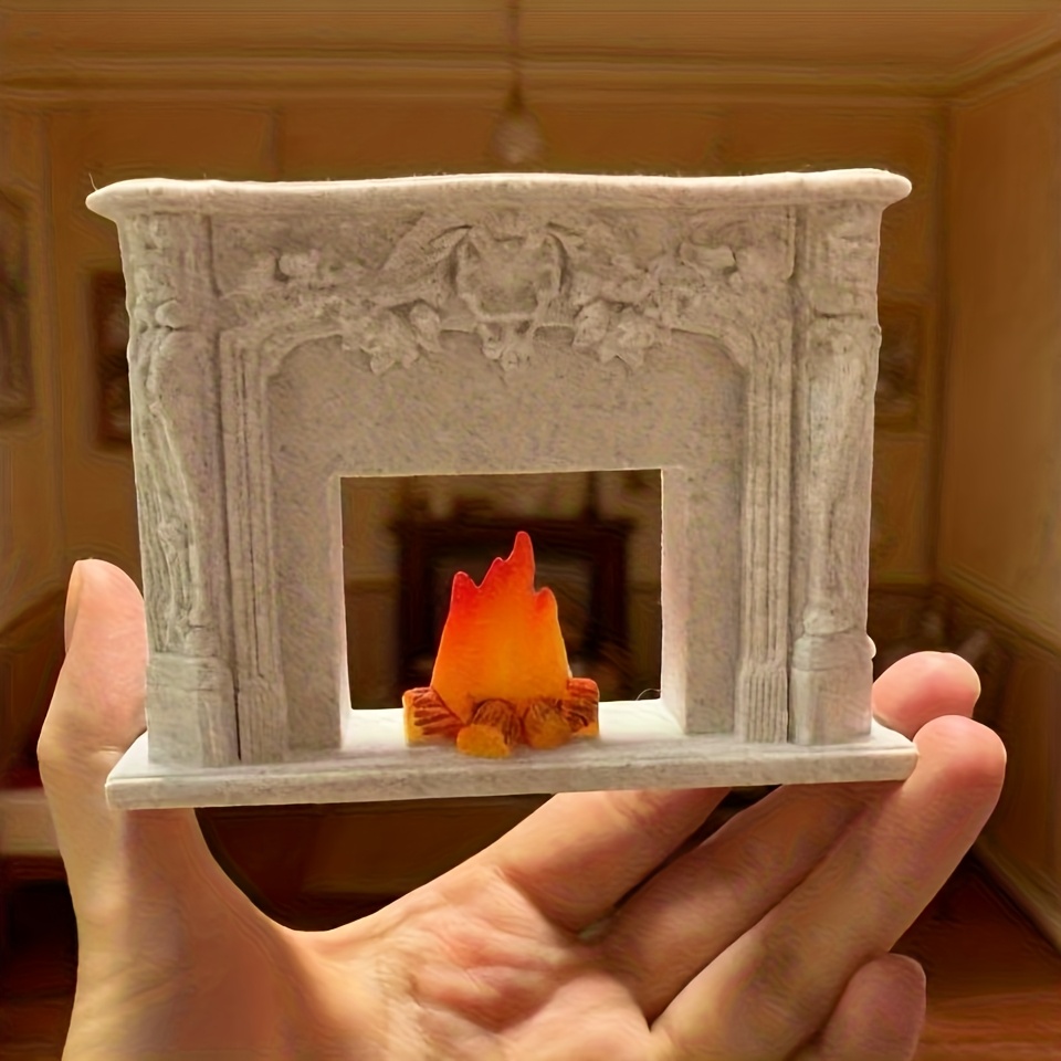 Image of Dollhouse Fireplace With Realistic Flame Effect, Miniature Dollhouse Model, Mini Furniture, Desktop Decoration, Diy Cottage Decor, Perfect Birthday Gift, Christmas Gift