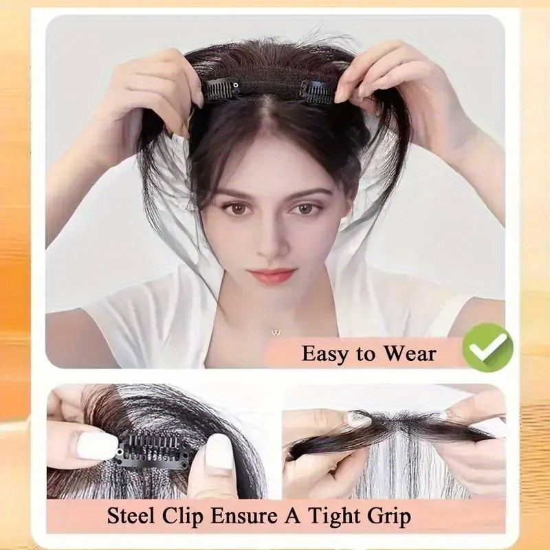 10 inch straight human hair clip in bangs with sideburns hairpiece for women natural look hair extensions     versatile for all light beige tones occasions quick hairstyle change natural   details 6