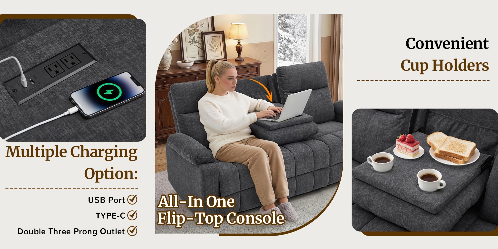 three person sofa design middle backrest   three seat reclining sofa recliner sofa with usb port manual living room sofa Product details 2