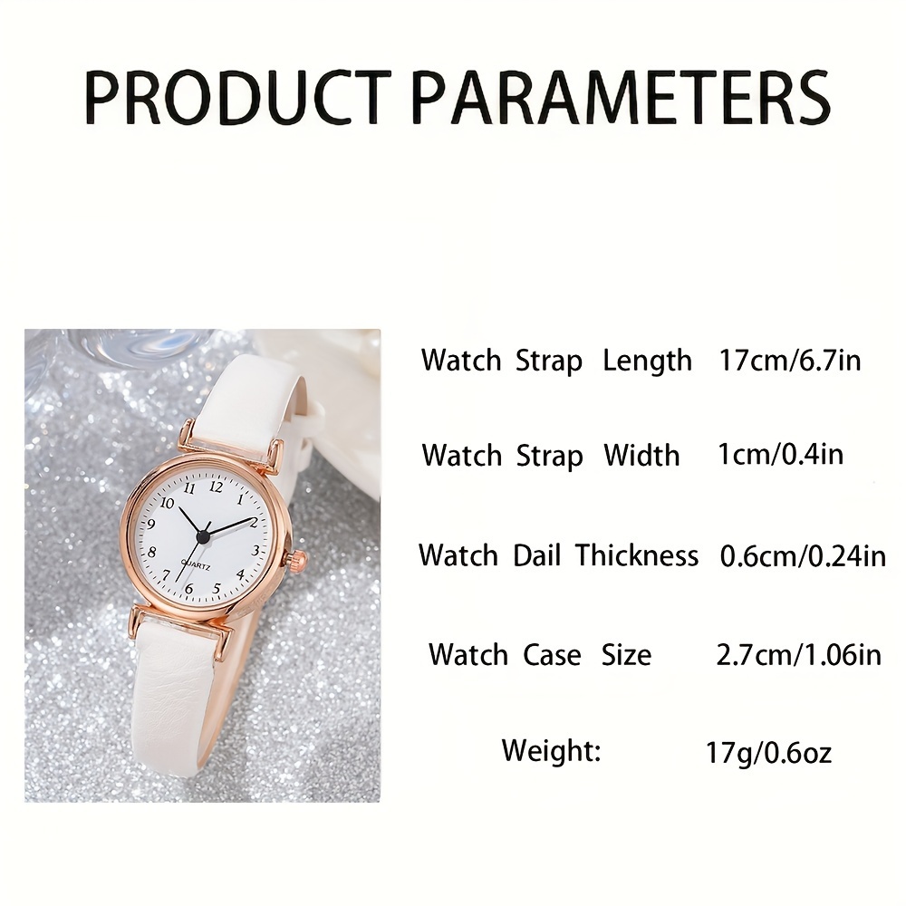 6pcs fashion ladies quartz watch pu wristwatch white round watch female with combination set