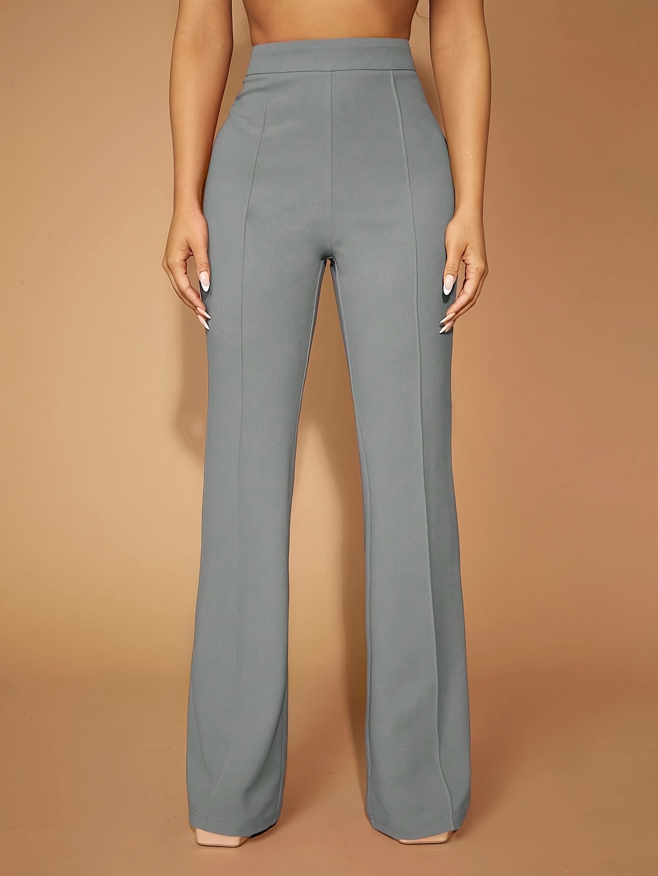 womens high waisted fit flared trousers womens drapey - Temu