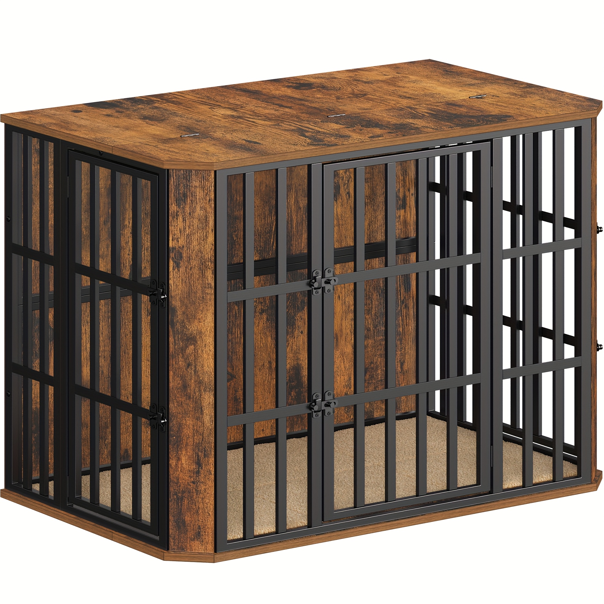 Furniture For Dog Crates, A Wooden Indoor Kennel Featuring A Top Feeding Door, Designed With Multiple Doors, Serving As A Side Table For Medium To Large Dogs, Measuring 108 X 77 Cm, In A End