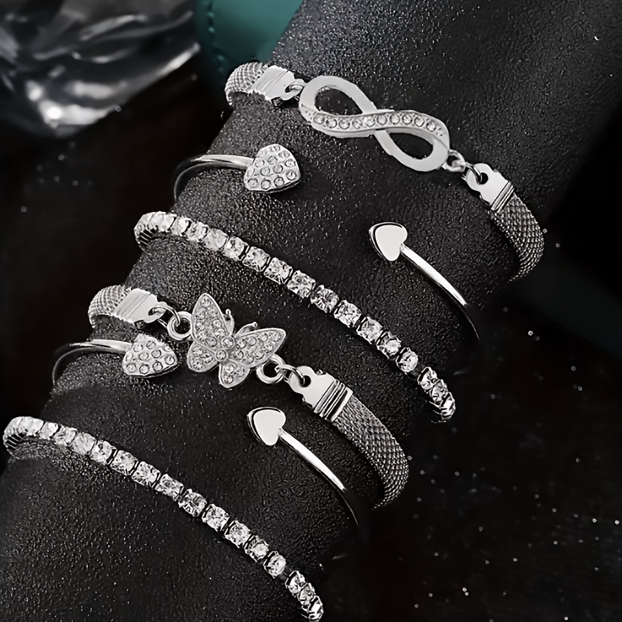 TEMU 6pcs Women's Bracelet Set, Bracelet Collection, Fashionable And Elegant Multi-piece Set, Heart Decoration, Infinite Symbol , Daily Jewelry Set,