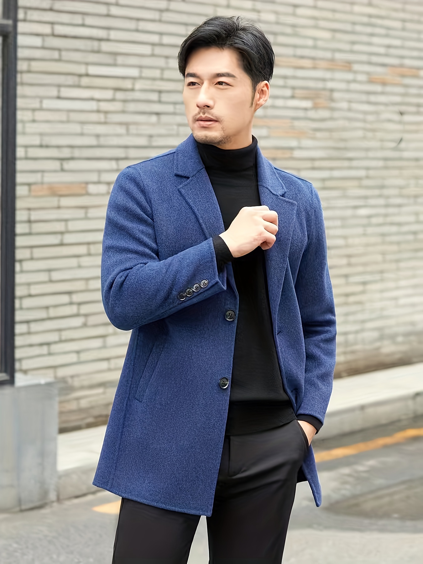 men's length 100% wool trench coat v neck button relaxed Temu