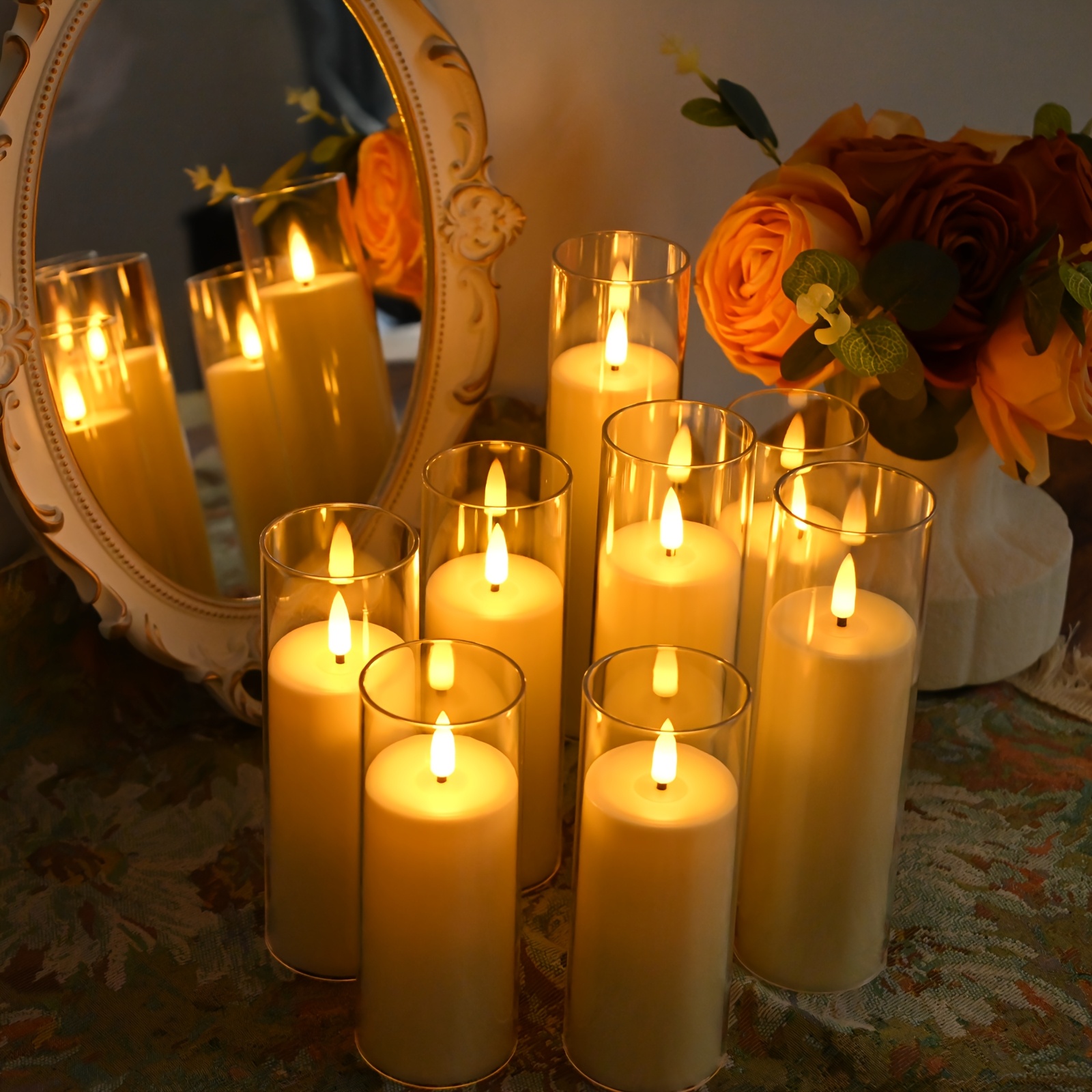 8 Stuks Flikkerende Vlamloze Kaarsen, LED Batterijgevoerde Pilaarlichtkaarsen met Afstandsbediening en Timer