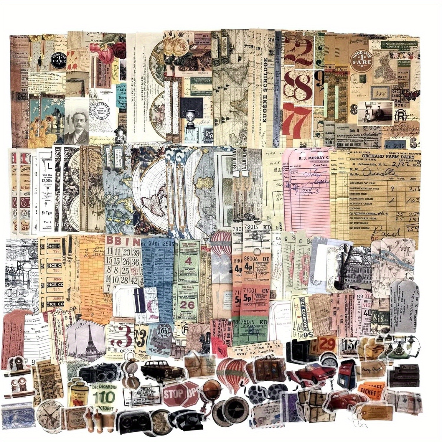 Image of 200pcs Ephemera Scrapbooking Supplies Pack For Journaling, Decoupage Paper Stickers Kit For Junk Journal Planners Collage Craft Notebooks Album