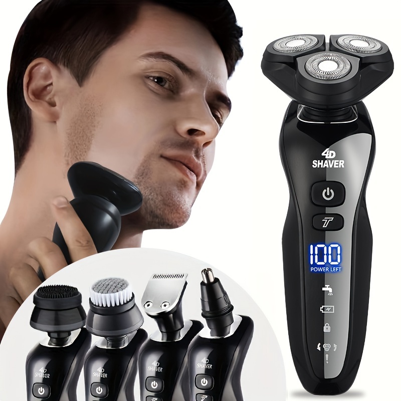 

Men's Electric Razor, Rechargeable Beard Trimmer With Nose And Sideburn Trimmer And Face Cleaning Brush, Haircut And Grooming Kit For Men Father's Day Gift