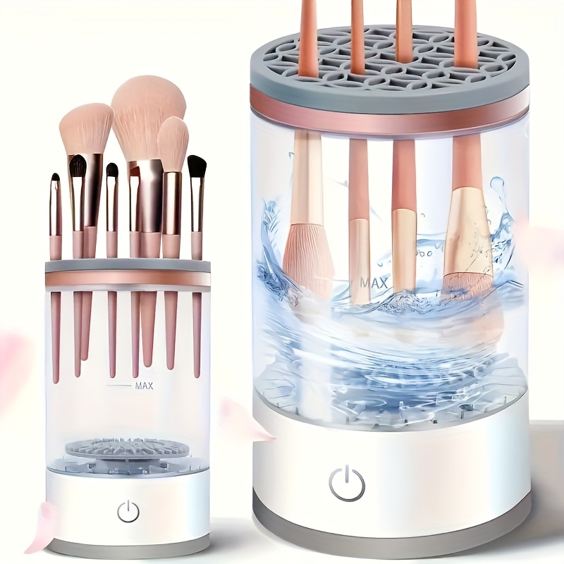USB-Powered Makeup Brush Cleaner & Dryer – Automatic Cosmetic Brush Cleaning Machine with Dual Brush Holder, Transparent Design & Fast Drying — Zaynora Luxury Marketplace