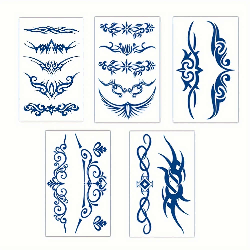 Image of Set Of 5 Juice-themed Temporary Tattoos Featuring A Crown Of Thorns, Wings, And Waterproof Designs For Body Art On The Waist And For Men And Women