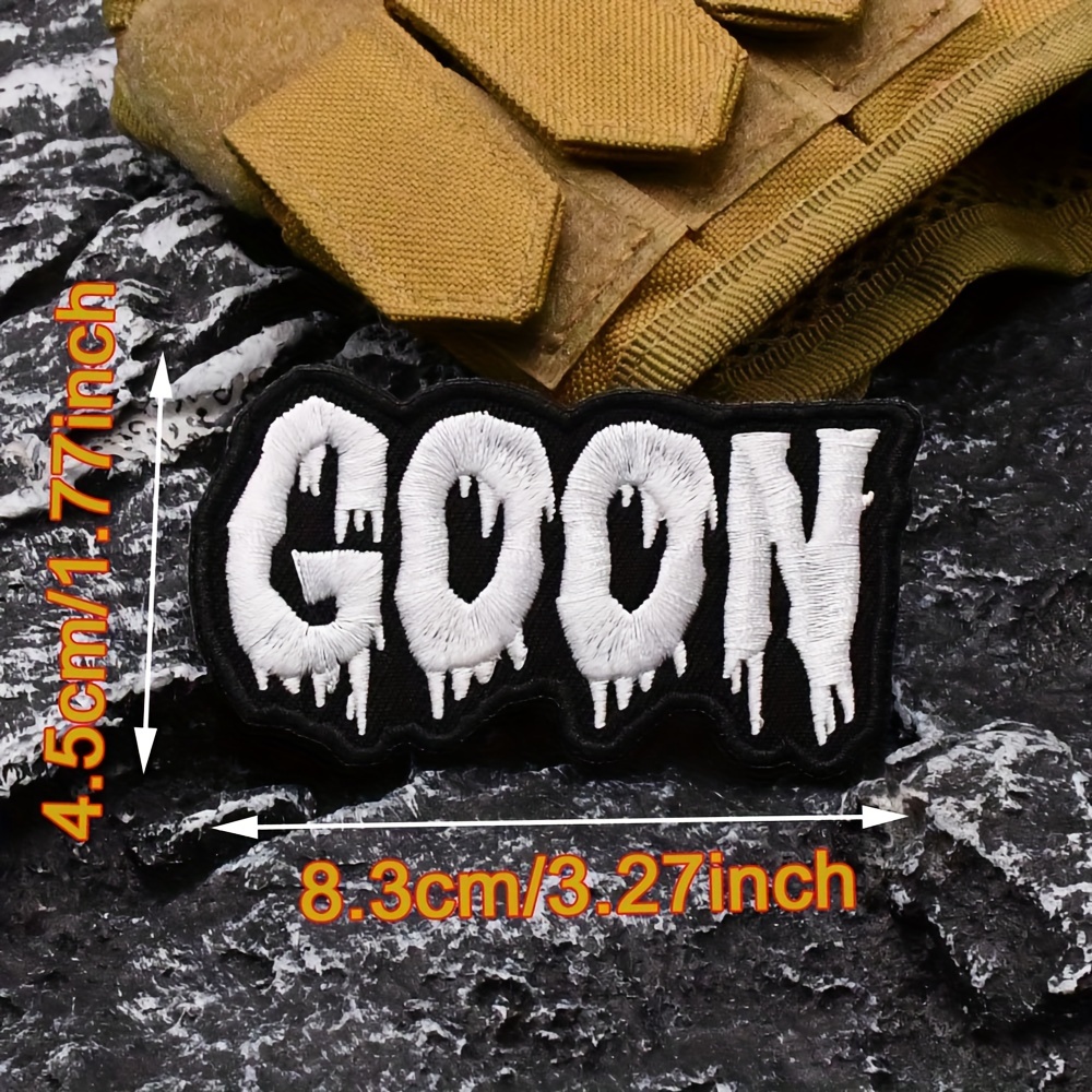 Vintage &quot;GOON&quot; Embroidered Iron-On Patch Appliqué for Clothing Repair and Decoration, Ideal for Jackets, Jeans, Hats, T-Shirts - Pack of 1