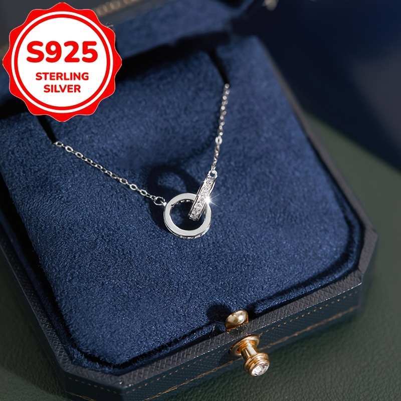 Women's S925 Sterling Silver Minimalist Double Hoop Necklace