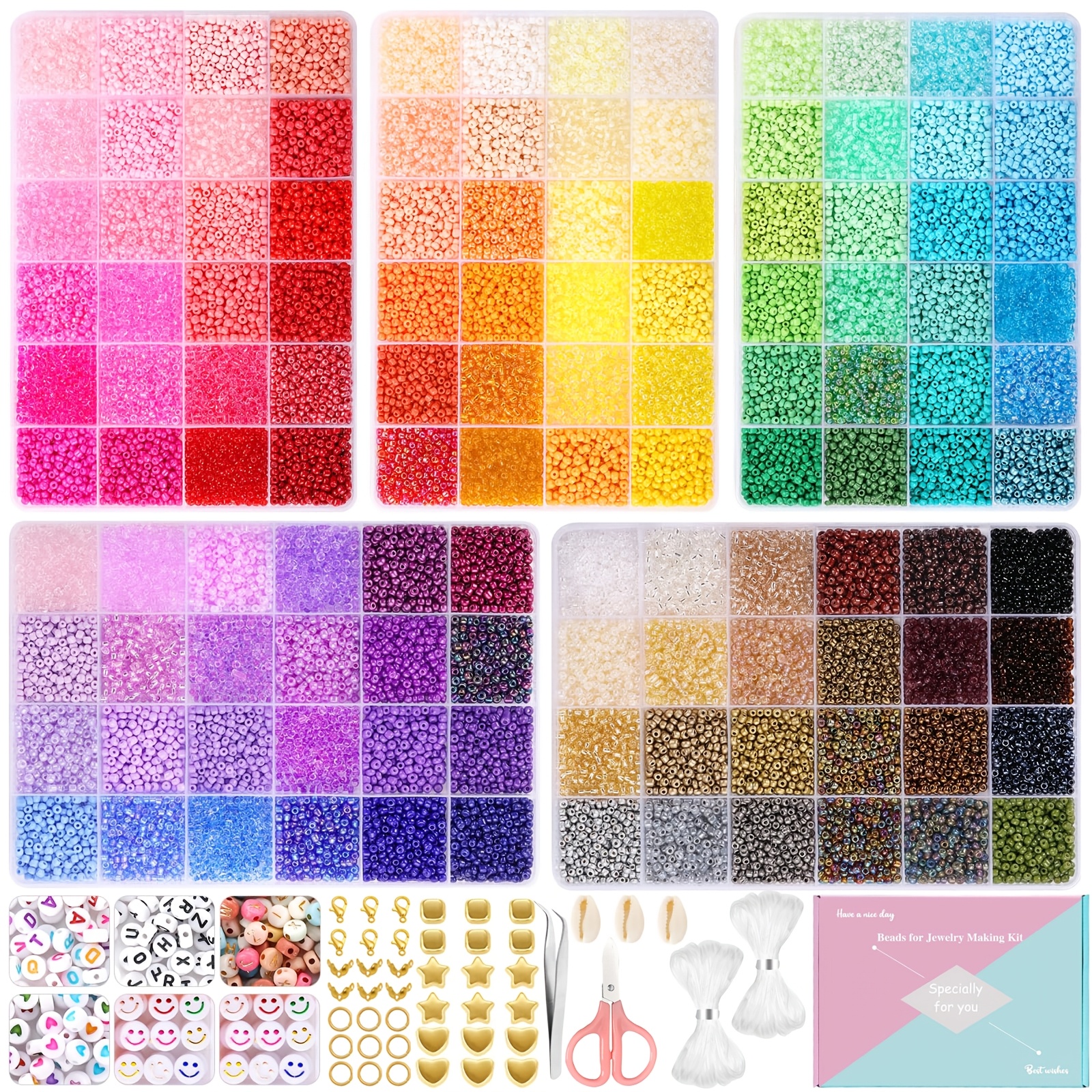 

-chic 28,800+pcs Seed Bead Set - 120 Vibrant Colors, 3mm Glass Beads With Alphabet Charms For Making, & Crafts, Art And Craft