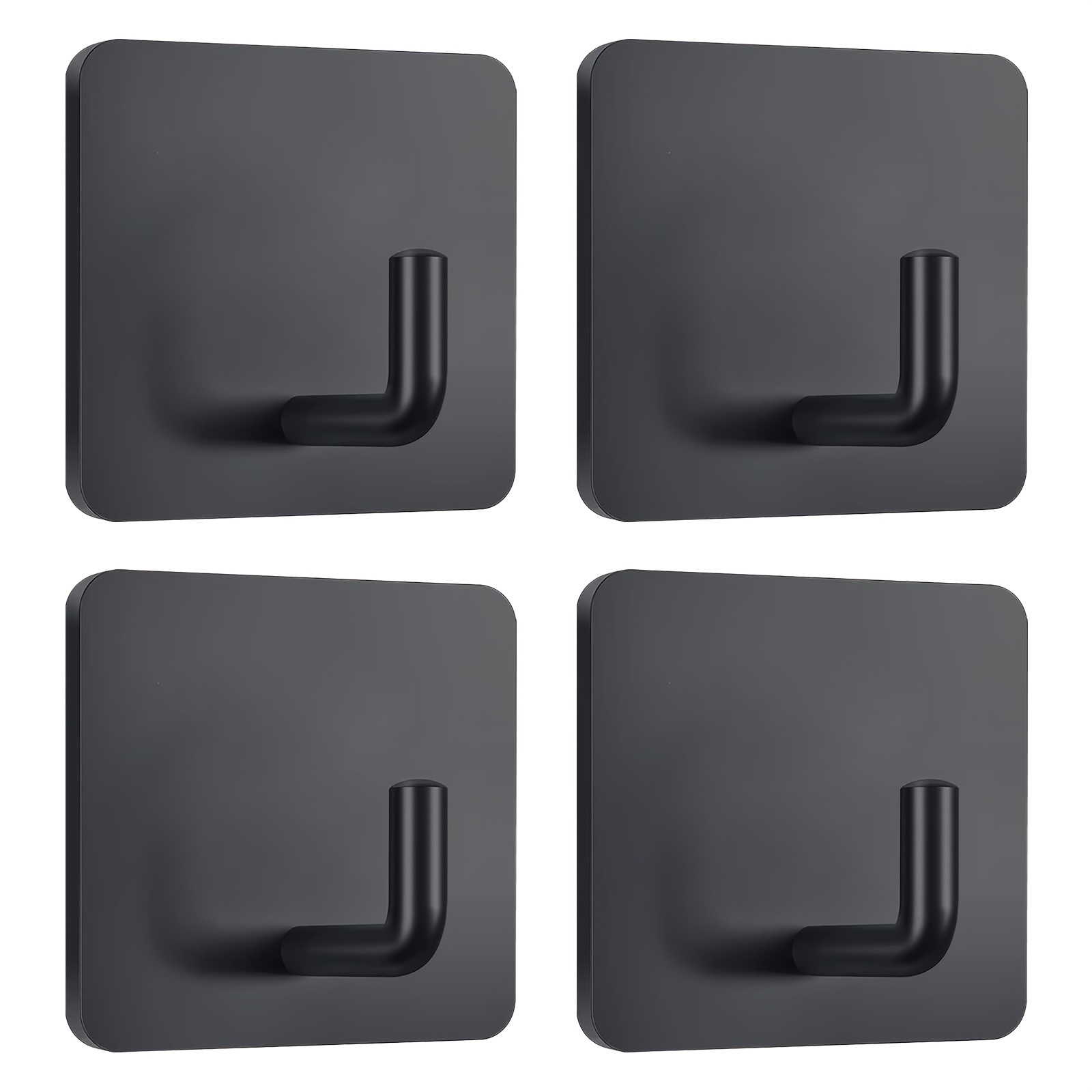 

4-pack Contemporary Metal Wall Mount Hooks, Easy Install Adhesive Hook Set For Shower, Heavy-duty Coat/towel Hanging In Bathroom, Bedroom, Kitchen, Matte Black No-drill Stainless Steel Utility Hooks