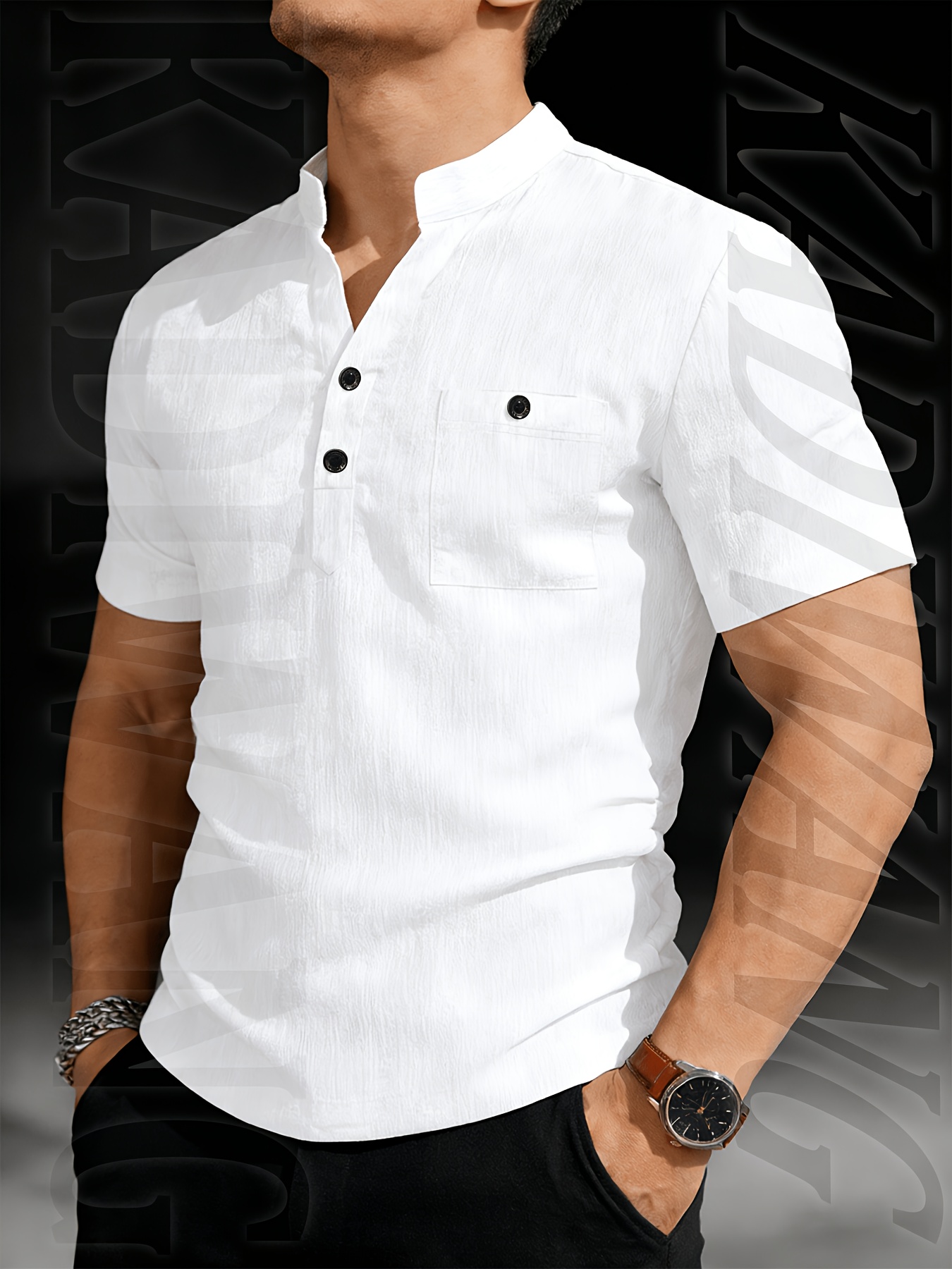 JOSHIMAY Obm 3pcs Set Men'S High Quality Summer Short Sleeve Henley Shirt T-Shirt Men'S Clothing Top, Suitable for Golf Outdoor Camping Fishing And Daily Casual Wear