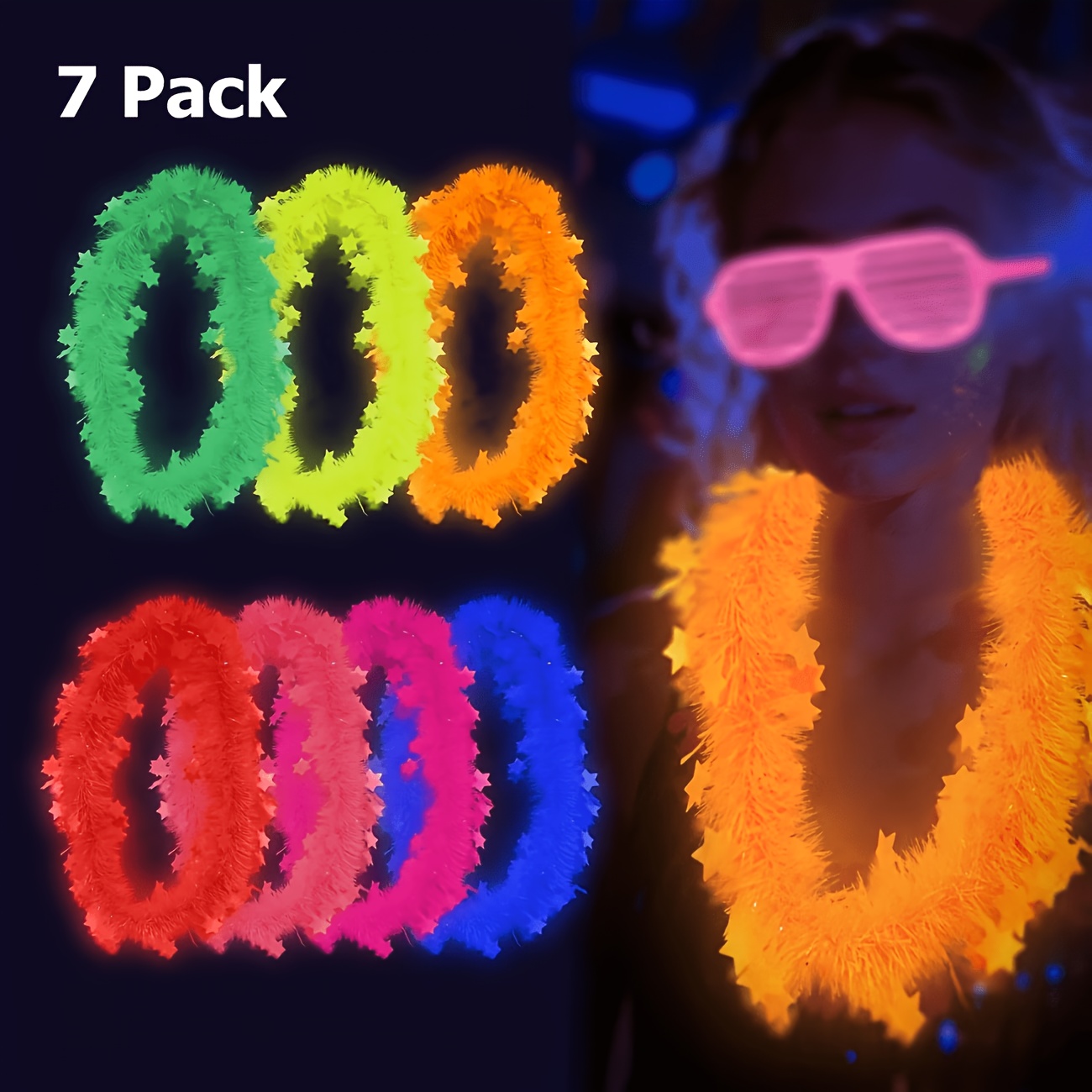 TEMU 7pcs Glow In The Dark Party Necklace, Glow In The Dark Party Supplies, Neon Fluorescent Blacklight Necklace Party Favors, Booth Props, Necklaces